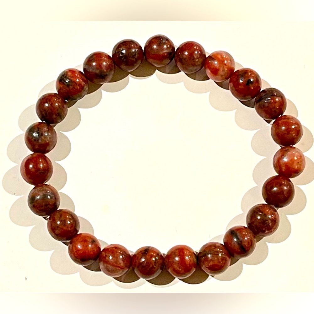 Red Sesame Jasper Crystal Bead Bracelet.  8mm beads. NWOT